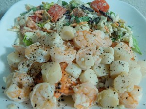 Shrimp and Scallop Pasta with Salad